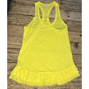 Splendid Women’s Size S Heathered Yellow Racerback Tank Top W/Ruffles NWOT